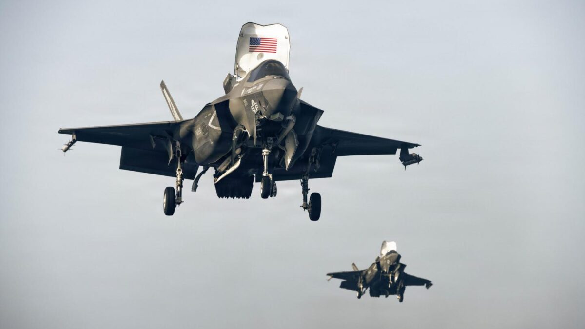 U.S. Marine Corps F-35B Lightning IIs assigned to Marine Fighter Attack Squadron (VMFA) 121, 31st Marine Expeditionary Unit, land aboard forward-deployed America class assault ship USS Tripoli (LHA 7), during flight operations in the U.S. Central Command area of responsibility, June 9, 2026.
