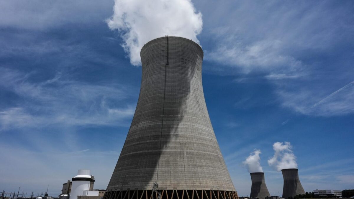 Cooling tower three with one and two in the background operate at the nuclear reactor facility at the Alvin W. Vogtle Electric Generating Plant, May 31, 2024, in Waynesboro, Ga.