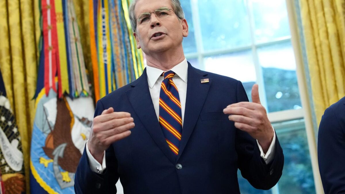 Scott Bessent speaks inside the Oval Office.