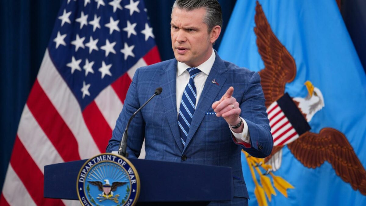 Photo of Pete Hegseth at press conference