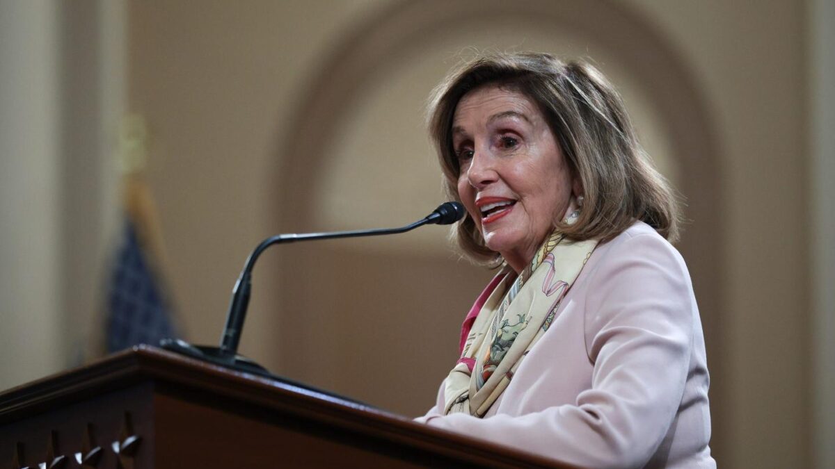 Former U.S. House Speaker, Rep. Nancy Pelosi (D-CA) speaks at a celebration of the life of the late Rep. Barney Frank (D-MA) in the Longworth House Office Building on Capitol Hill.
