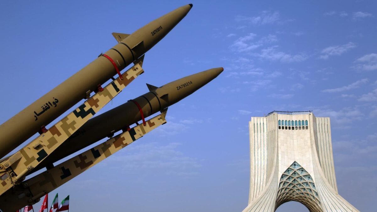 Zolfaghar and Qadr missiles are displayed at Azadi Square in Tehran, July 24, 2026.